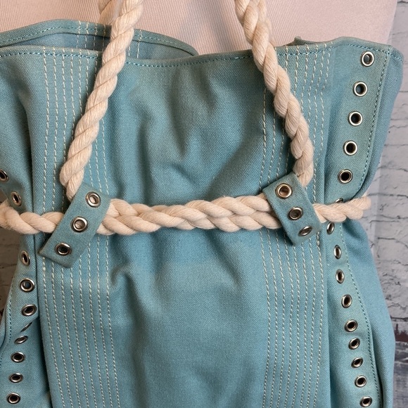 Maxazria Collection Purse Canvas Grommets Rope Handle Beach Resortwear Vacation - Picture 7 of 15